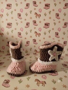 Handmade Crochet Baby Pink Cowgirl Cowboy Booties